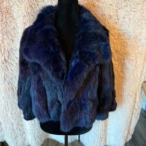 Adrienne Landau Blue Dyed Rabbit Fur Coat